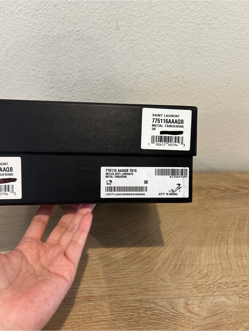 NIB Saint Laurent 75mm kitty sandals in Metal Tangerine, Size 38, $1090 Retail - Picture 7 of 7